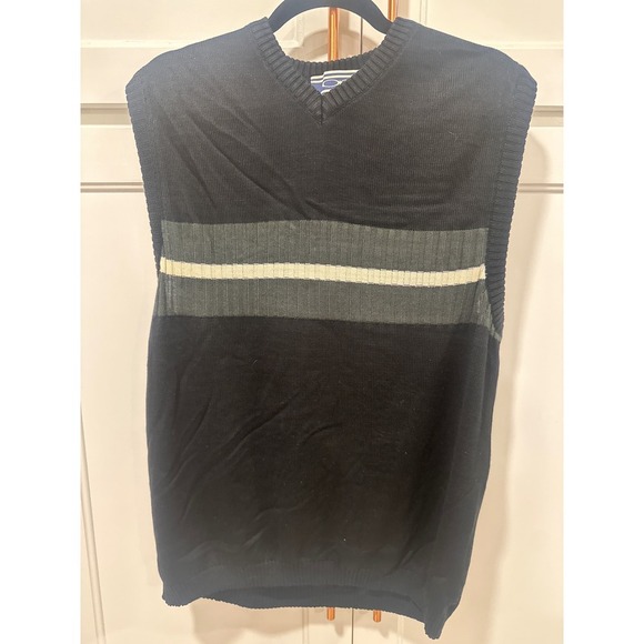 OP Ocean Pacific Mens V-Neck Sleeveless Sweater Vest Black Gray Cream Cotton - Picture 1 of 6
